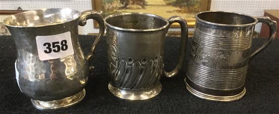 3 x silver Christening mugs